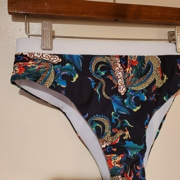 Shein Chinese Dragon Printed High Waisted Cheeky Bikini Swim Bottoms Size M - Picture 2 of 9